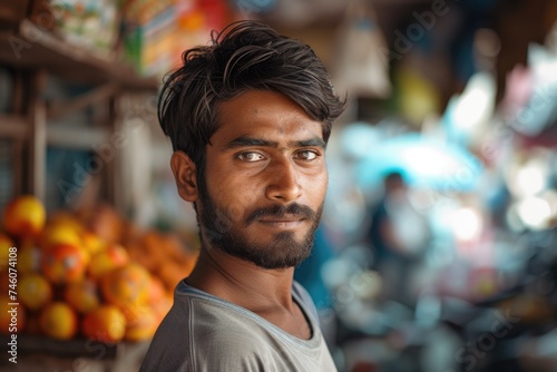 Portrait of a young male market stall worker