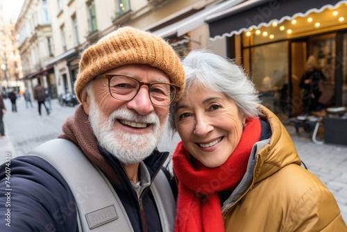 Smiling senior couple taking selfie in the city © Vorda Berge