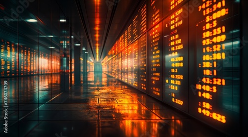 Neon Exchange: The Corridor of Glowing Financial Data Boards