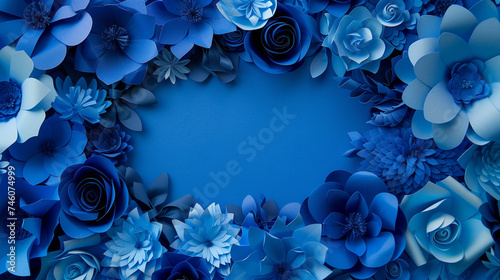 blue flowers, blue roses on the white background, top view, flat lay, floral pattern © Vahagn