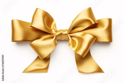 a gold bow with a white background