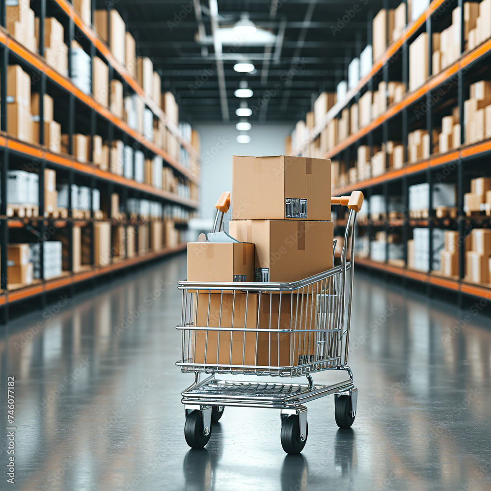 Online shopping concept with cart full of boxes, shopping Online shopping concept with cart full of boxes, shopping