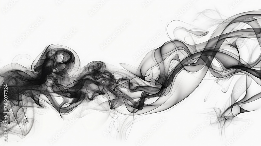 Graceful swirls of smoke in black and white creating a dynamic abstract