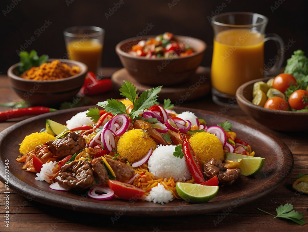 table with a variety of typical Peruvian food table with a variety of typical Peruvian food