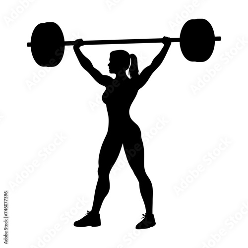 Silhouette of a female Weightlifter Lifting a Barbell. vector illustration