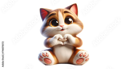 Illustration of a cute cat making a heart shape with its paws