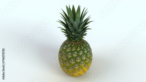 a close up of a pineapple on a white background with a light reflection on the bottom of the pineapple.