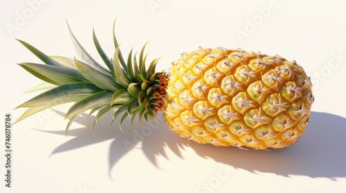 a close up of a pineapple and a pineapple on a white surface with a shadow from the top of the pineapple.