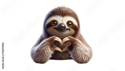 Illustration of cute sloth with heart shaped paws