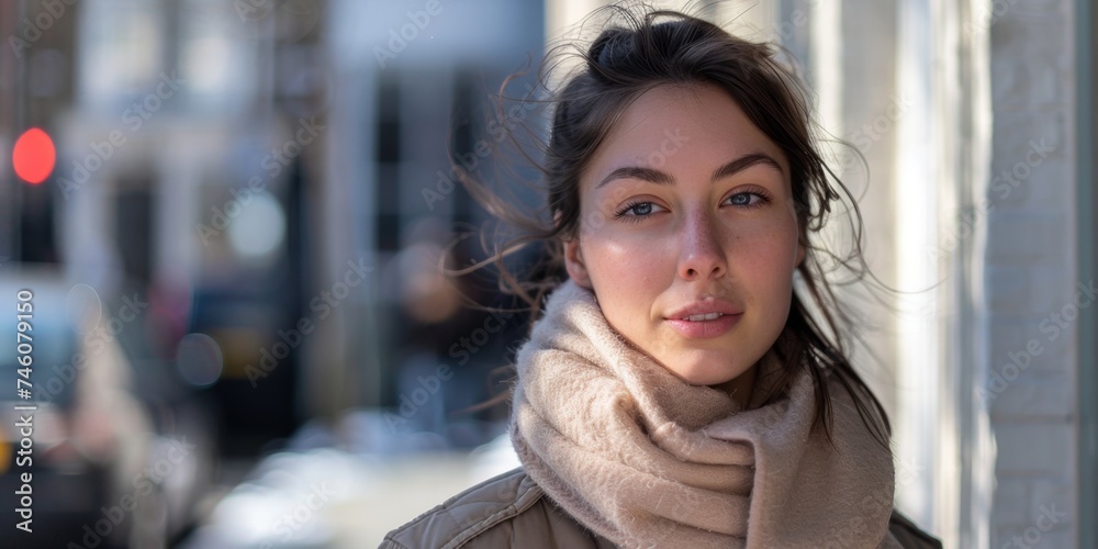 woman on the street close-up portrait Generative AI