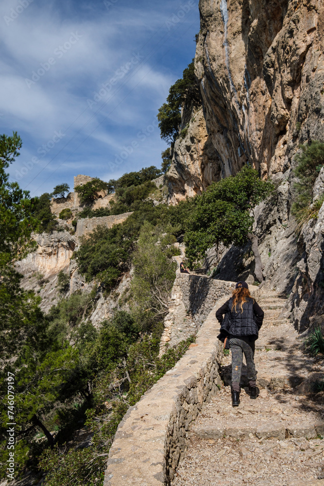 cobbled path to the castle of Alaro, Alaro, Mallorca, Balearic Islands, Spain