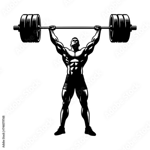Weightlifter man Lifting a Barbell silhouette clip art. vector illustration