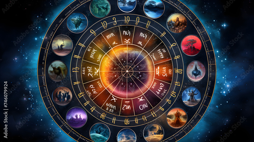 Galactic Representation of the Zodiac - Vibrant Interpretation of Horoscope Signs and Their Corresponding Months