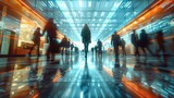  Busy Corporate Hallway: Blurred Motion of Professionals