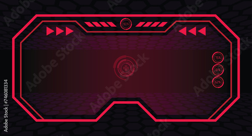 Visual pro background. Red neon technology background. Virtual reality display illustration.