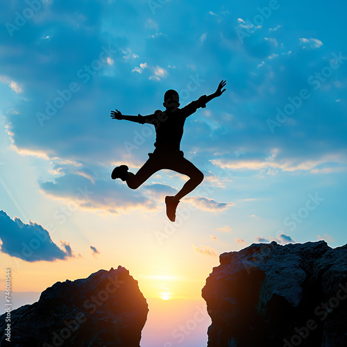 Silhouette of Enthusiastic man jumping