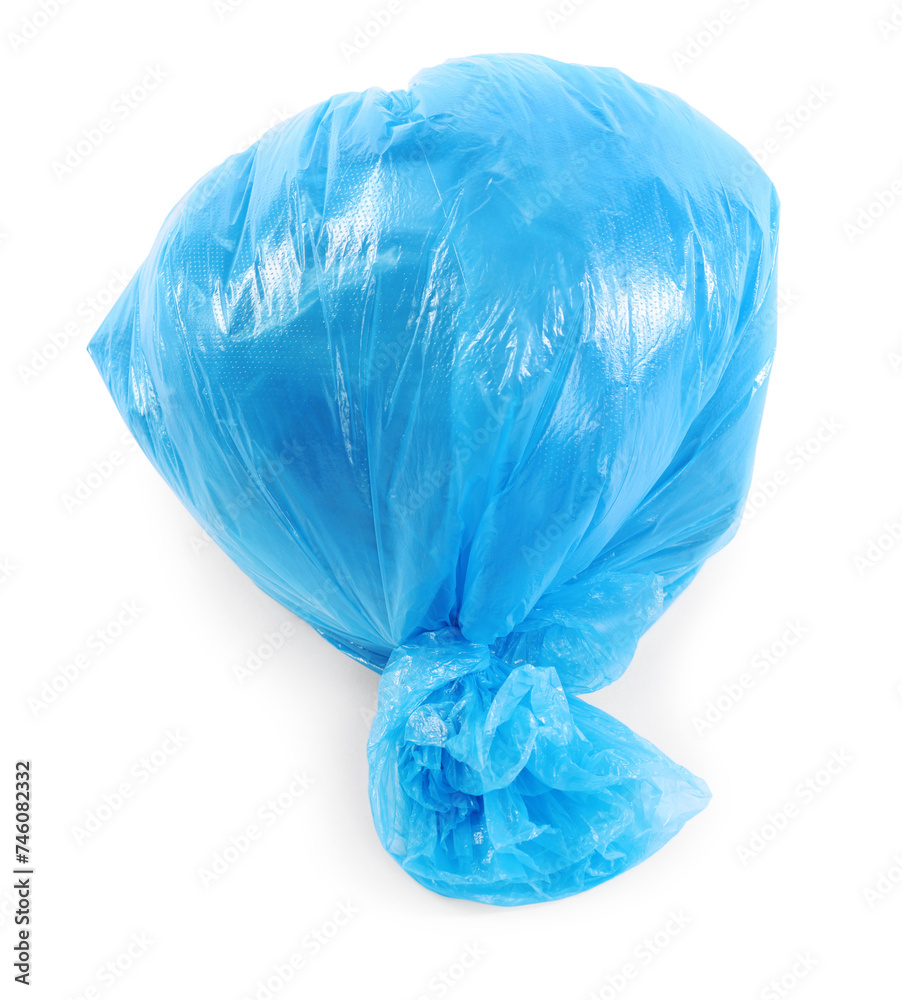 Blue plastic garbage bag isolated on white Blue plastic garbage bag isolated on white