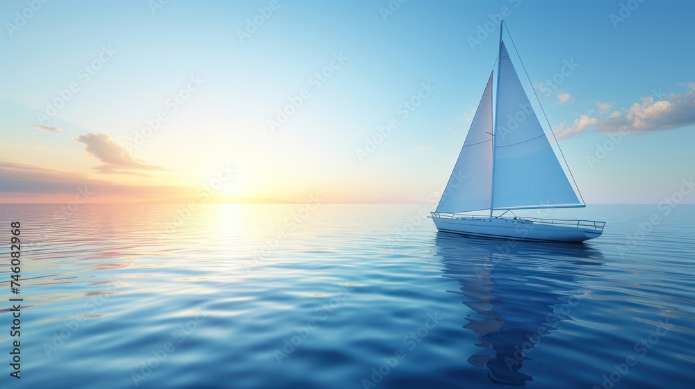 a sailboat in the middle of a body of water with the sun setting in the sky in the background.