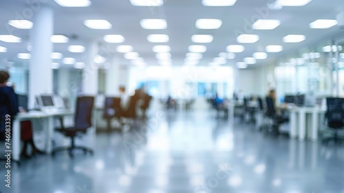 Modern open space office interior with blurred business people 