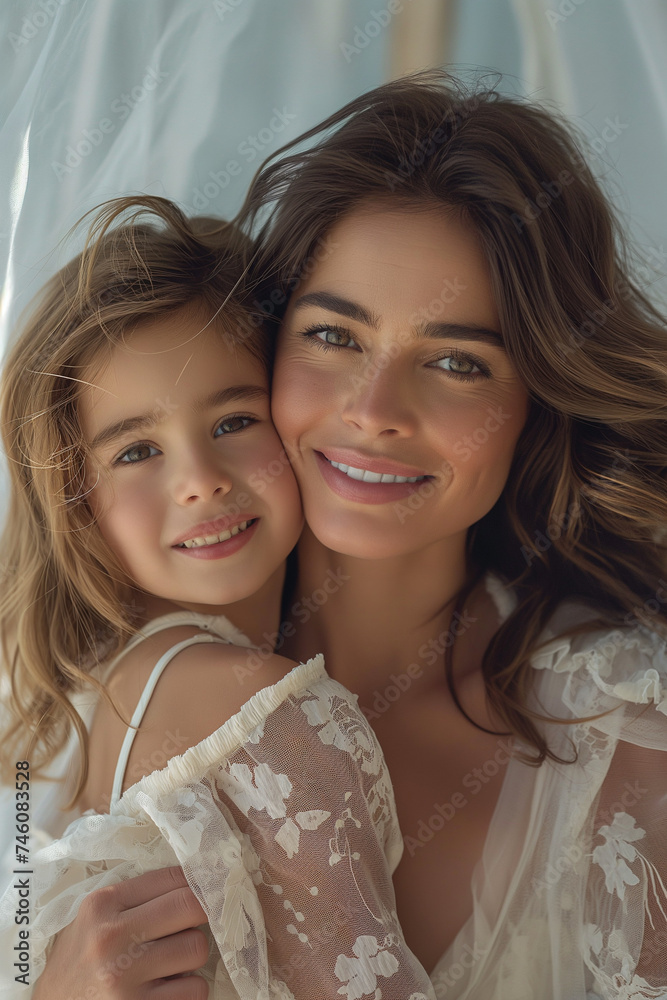 Mother-daughter love illuminated in golden hour light, capturing the essence of family, with ample space for text, perfect for lifestyle articles