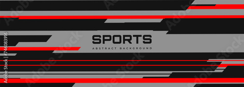 Modern sports background with horizontal red, black and gray lines. Abstract sports banner design. Vector illustration