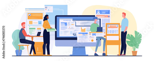 checking and paying utility bills online on his computer, Utility bill payment, Men and women pay utilities together. Utility bills set flat vector modern illustration