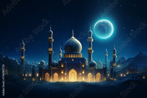 vector Background for Ramadan Kareem with mosque at night 