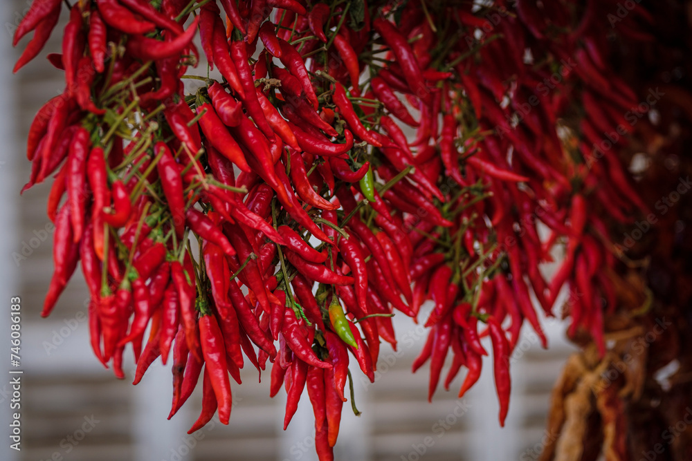 Naklejka premium typical Sirereta peppers, weekly market, Sineu, Mallorca, Balearic Islands, Spain