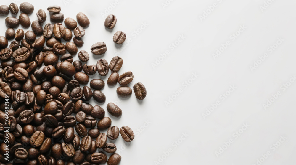 Pile coffee beans isolated on white background - Top View Pile coffee beans isolated on white background - Top View