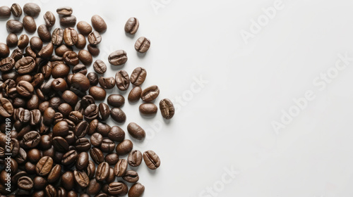Pile coffee beans isolated on white background - Top View