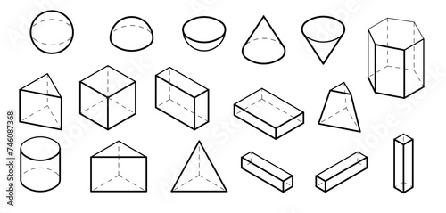 Isometric Basic geometric shapes PNG. Black simple Volumetric figure with invisible shape lines