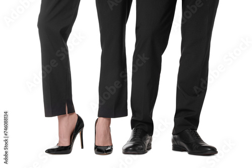 Businesswoman and businessman on white background, closeup