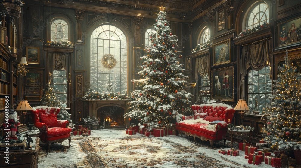 Fototapeta premium magic grandfather in Christmas interior