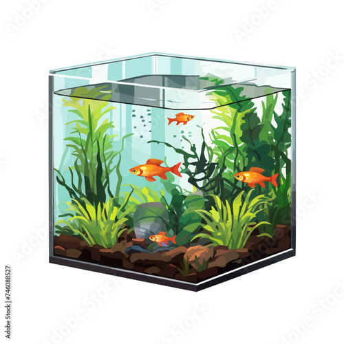 Realistic transparent aquarium. Vector illustration isolated on transparent background