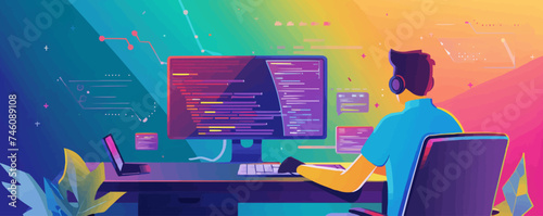 Software developer concept. Software development company. Develop programming and coding. Software developer concept. Software development company. Develop programming and coding