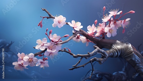 Sakura flowers cherry blossom branch on bright background