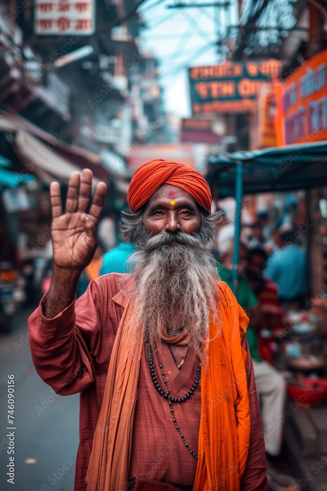 Spiritual man in traditional attire with a warm smile Spiritual man in traditional attire with a warm smile