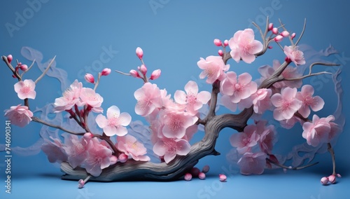 Sakura flowers cherry blossom branch on bright background photo