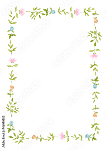 Wallpaper Mural Rectangular flower frame. Hand drawn watercolor illustration. Easter, spring, children's party, birthday, baby shower. Design for greeting cards, invitations, posters. Torontodigital.ca
