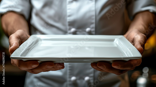 Waiter Holding an Empty Tray photo