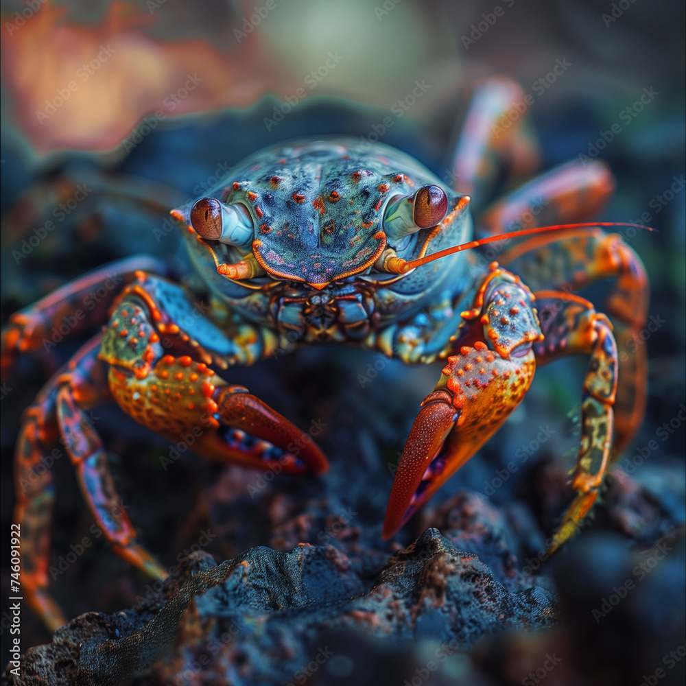 Vivid Close-Up of a Colorful Crab in Natural Habitat