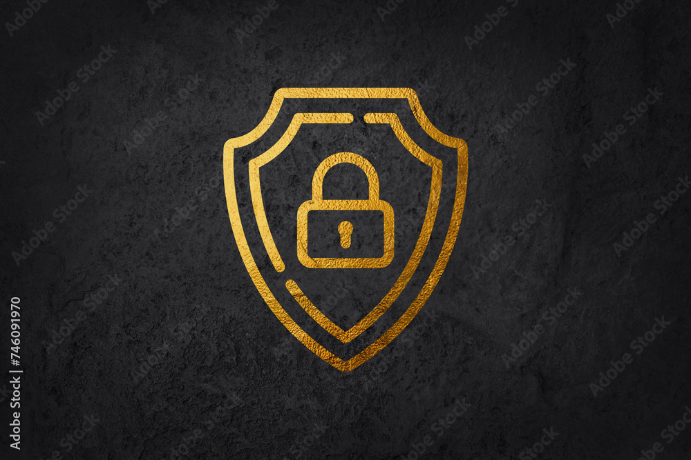Gold lock icon concept. Padlock for arcade and video games. Interface