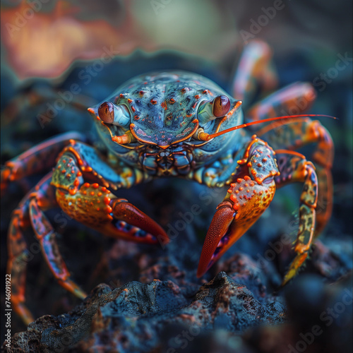 Vivid Close-Up of a Colorful Crab in Natural Habitat