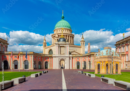 St. Nicholas' church and Portal of Fortune in Brandenburg parliament (Landtag) courtyard, Potsdam, Germany