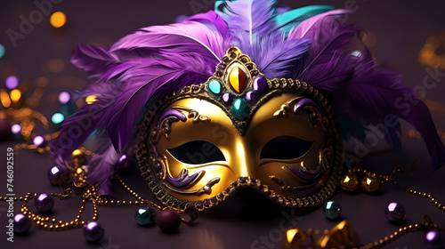 Wallpaper Mural Top view of carnival mask decorated with feathers and beads Torontodigital.ca