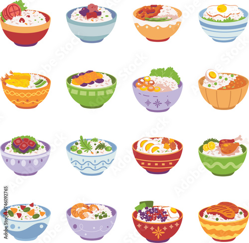 set of rice bowl vector illustration