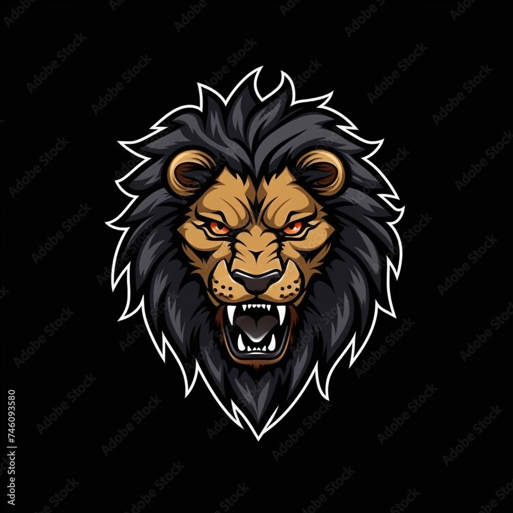 logo lion on black background сreated with Generative Ai