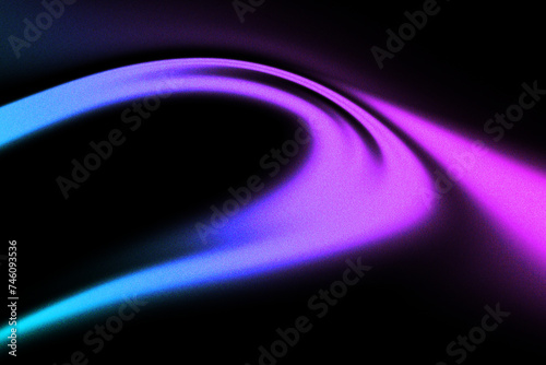 Pink blue grainy colorful background. Abstract glowing gradient lines on black backdrop. Design for banners, posters and headers.