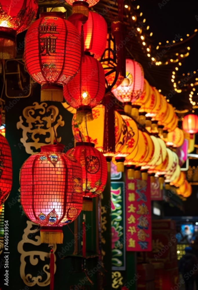 Close-up of colorful Chinese lanterns, Close-up. AI generated.