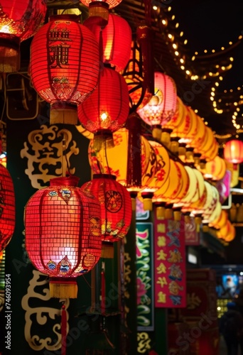 Close-up of colorful Chinese lanterns, Close-up. AI generated. © Vitali